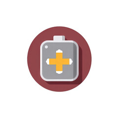 Obraz premium Battery Icon with Plus Sign in Center on Red Circle, isolated on white or transparent png