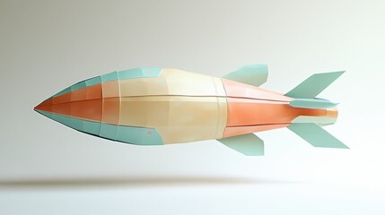 Fototapeta premium Futuristic Origami Rocket Model with Pastel Colors on Minimalist Background