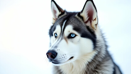  A Highly Detailed Close-Up Portrait of a Majestic Siberian Husky with Striking Blue Eyes and Thick Fur