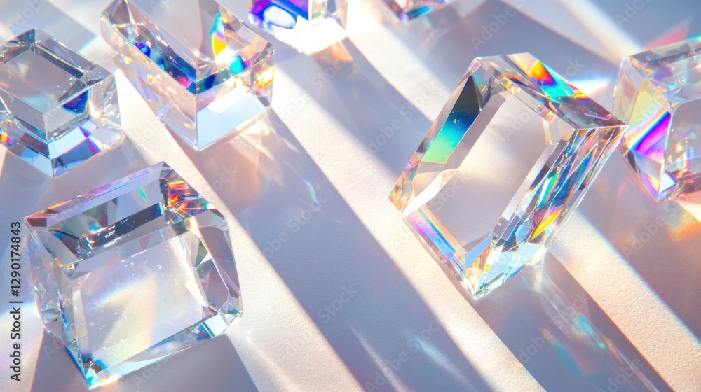 Aufkleber captivating prism display with rainbow light refraction on white surface for creative abstract desig