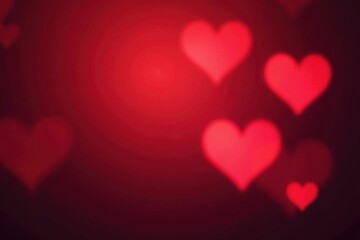 Blurred bokeh hearts on a dark red background, valentine's day background, deep