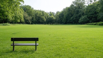 Empty park bench in a grassy field