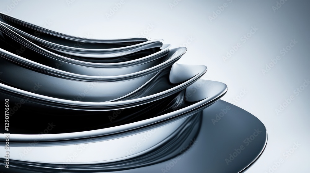 Poster abstract metallic curves cascade in serene gradient light reflecting smooth surfaces and modern desi