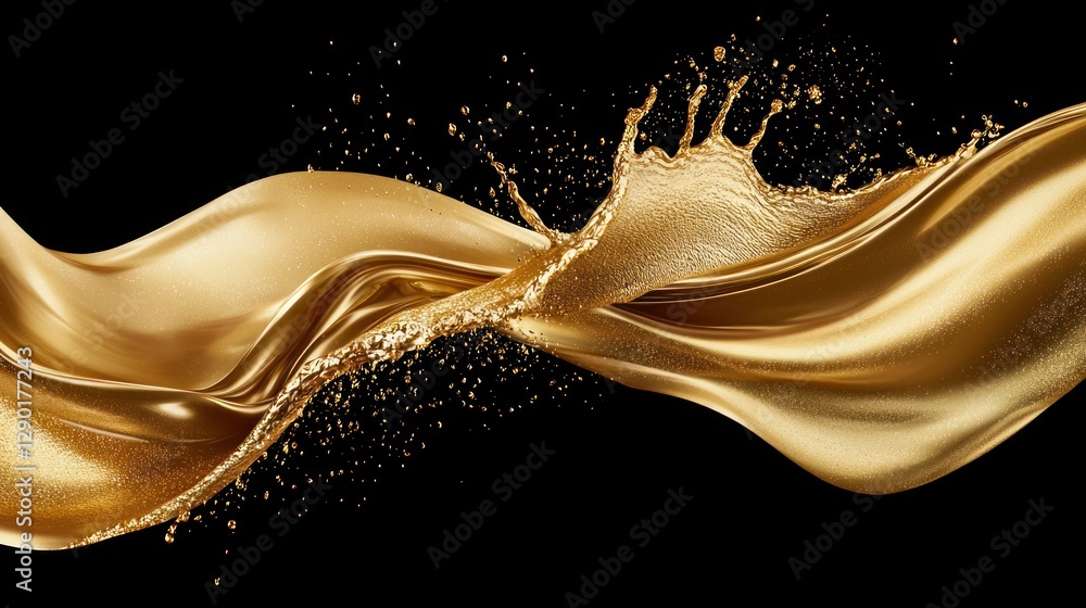 Poster luxurious golden fluid flowing against a deep black backdrop creating an elegant and dynamic composi