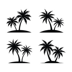 set of palm trees silhouette isolated on white background, palm tree vector illustration