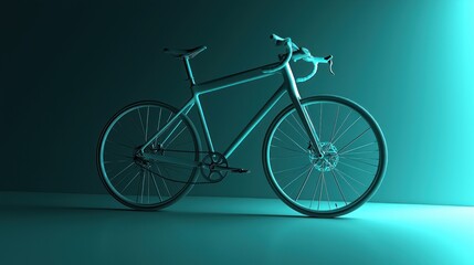 Sleek teal bicycle in minimalist studio setting casting shadows against a gradient background for modern design and athletic lifestyle
