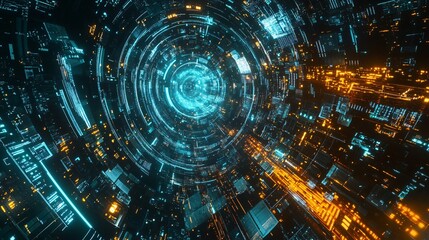 Fototapeta premium Futuristic Cyberspace Tunnel Abstract Digital World Background