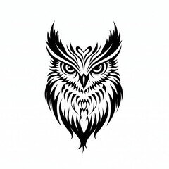 Obraz premium Black and White Owl Tattoo Illustration: Intricate Boho Art Design with Mystical Nature-Inspired Details