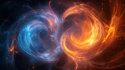 Fire and ice swirl, cosmic background, energy