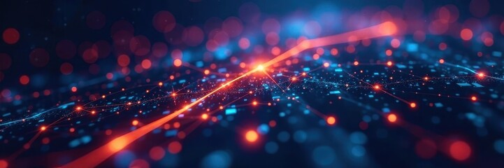 Fototapeta premium Abstract glowing network nodes and lines forming futuristic digital communication grid , electronic, abstract, vector