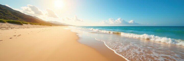 Obraz premium Expansive sandy beach at low tide, vibrant sunlight , landscape, sunny, light