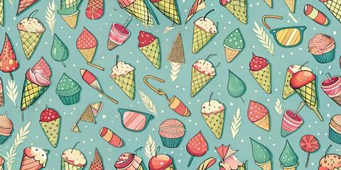 Naklejka premium Summer Treats. Colorful Ice Cream Cone Pattern