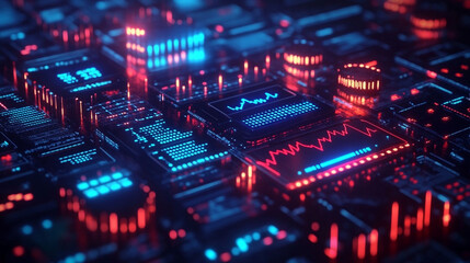 Fototapeta premium Chart With Sell Glowing Isometric Market And Blue Buy