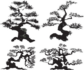 松　盆栽　手書きの毛筆イラスト