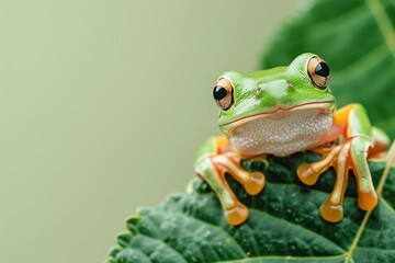 Obraz premium Green Tree Frog on a Leaf