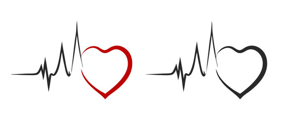 Blood and heart donation concept with a heart and  a lifeline, icon set in red and black designs