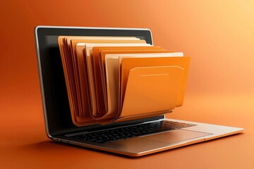 Laptop screen showcasing a vibrant orange background featuring a file folder.