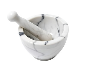 White marble mortar and pestle isolated on transparent background