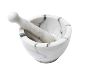 White marble mortar and pestle isolated on transparent background