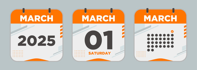 Calendar icon. March. 2025 1 day. The concept of waiting for an important date. Day calendar with date march 1. Cheklist day calendar. Vector illustration.
