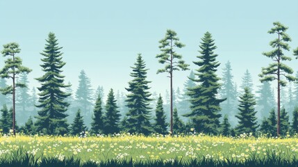 Fototapeta premium Tranquil green landscape with tall trees vibrant meadow digital art serene environment nature concept