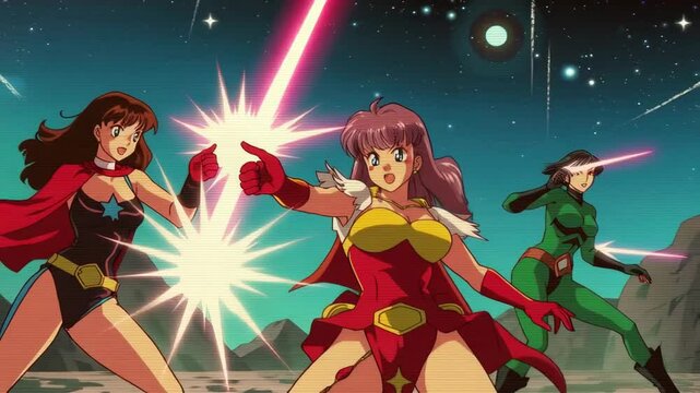 Superhero anime women in action