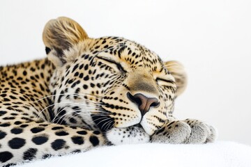 Obraz premium A Sleeping Leopard Shows Its Spots Resting Peacefully Calmly