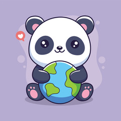cute panda bear with earth vector illustration. earth day