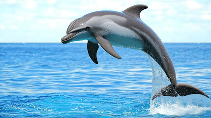 Cute Animated Dolphin Leaping in Ocean Style Art






