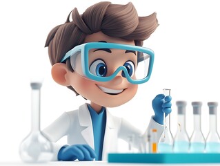 Young scientist conducting experiments in laboratory kid's science learning