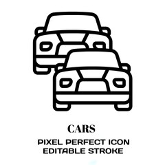 cars symbol, featuring an editable stroke outline icon isolated on white background flat vector illustration. Pixel perfect