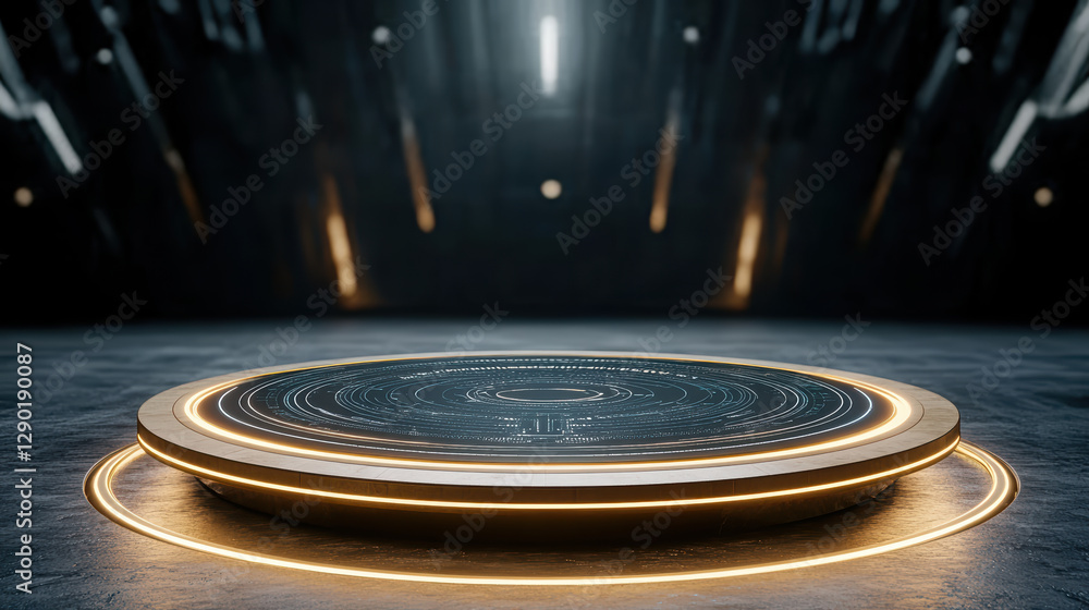 Poster futuristic dashboard with glowing circular design in dark space