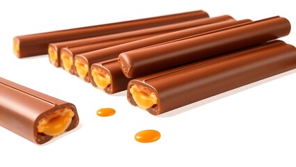 "Delicious Chocolate Stick Bars with Caramel Filling &ndash; Realistic Illustration on Isolated Background"