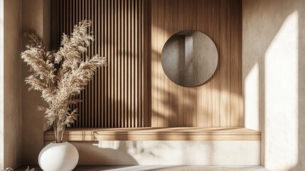 Modern Interior Design Featuring Aesthetic Wooden Paneling and Minimalistic Decor Elements