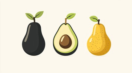 Avocado and pears illustration with a white background. Food advertisement