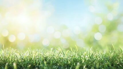 Obraz premium Closeup of Vibrant Green Grass with Sunlight and Bokeh Background