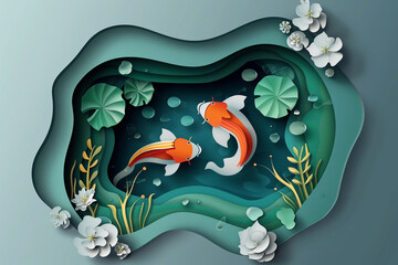 Nested Organic Fish Style Pond Papercut Frame