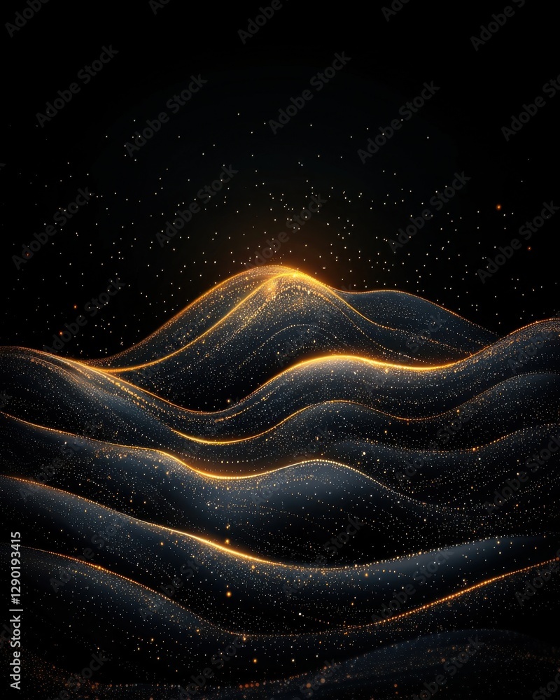 Poster flowing waves of light in a dark environment abstract digital art conceptual design