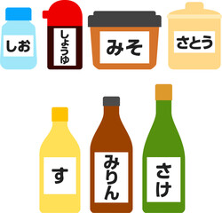 日本の調味料のデフォルメイラストセット