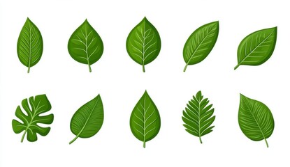 Pixel Art Collection of Various Green Leaves