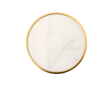 Realistic vector white marble round frame with gold border isolated on transparent background