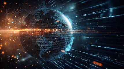 Obraz premium Global Digital Network Data Streams Around the Earth