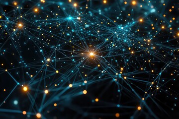 A digital art piece depicting the universe of technology with illuminated stars and virtual connections.