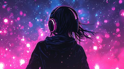 Girl Listening to Music in a Dreamlike Setting.