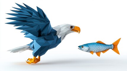 Fototapeta premium Pixelated Eagle And Fish Illustration On White Background