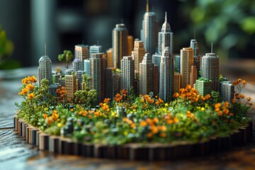 Miniature City With Orange Flowers
