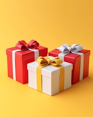 Obraz premium Gifts, yellow background, celebration