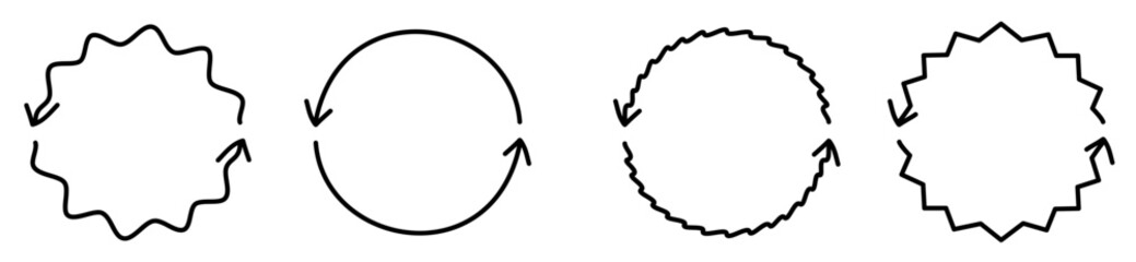 Set of circular arrows for change process, update or repeat cycle symbol. Vector template.