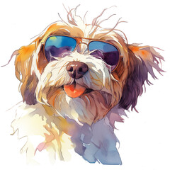 Havanese Dog Wearing Stylish Sunglasses Smiling Brightly in the Sun Showcasing a Fun and Playful Personality Perfect for Summer Vibes and Pet Lovers' Delight