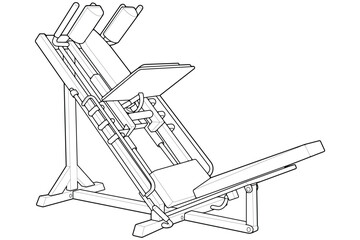 Outline Leg press machine. Fitness, cardio, and muscle building machines, equipments set at gym. Workout and training concept. Vector illustration.